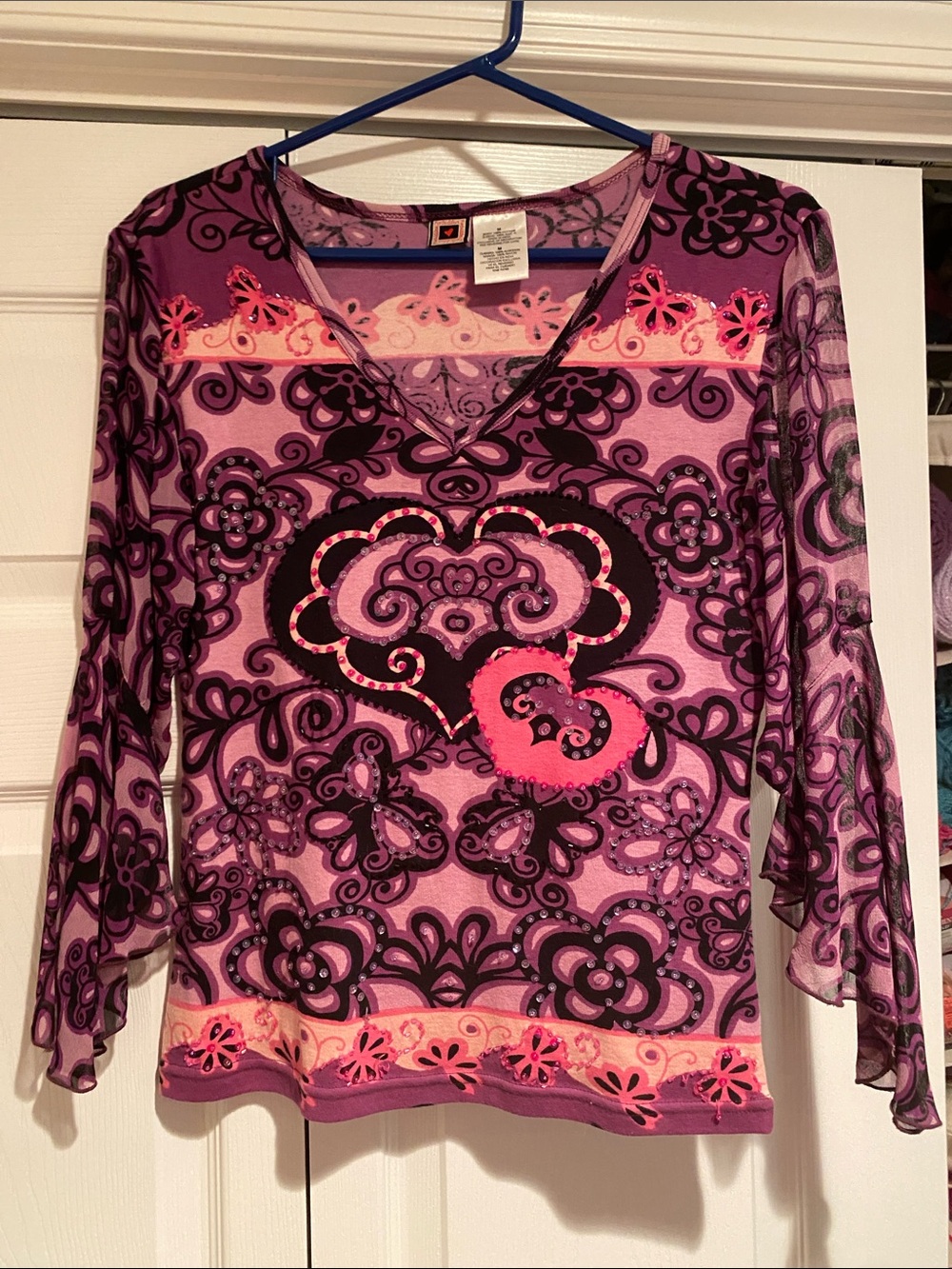Purple, Pink & Black Swirl Heart Sequin Top- Small